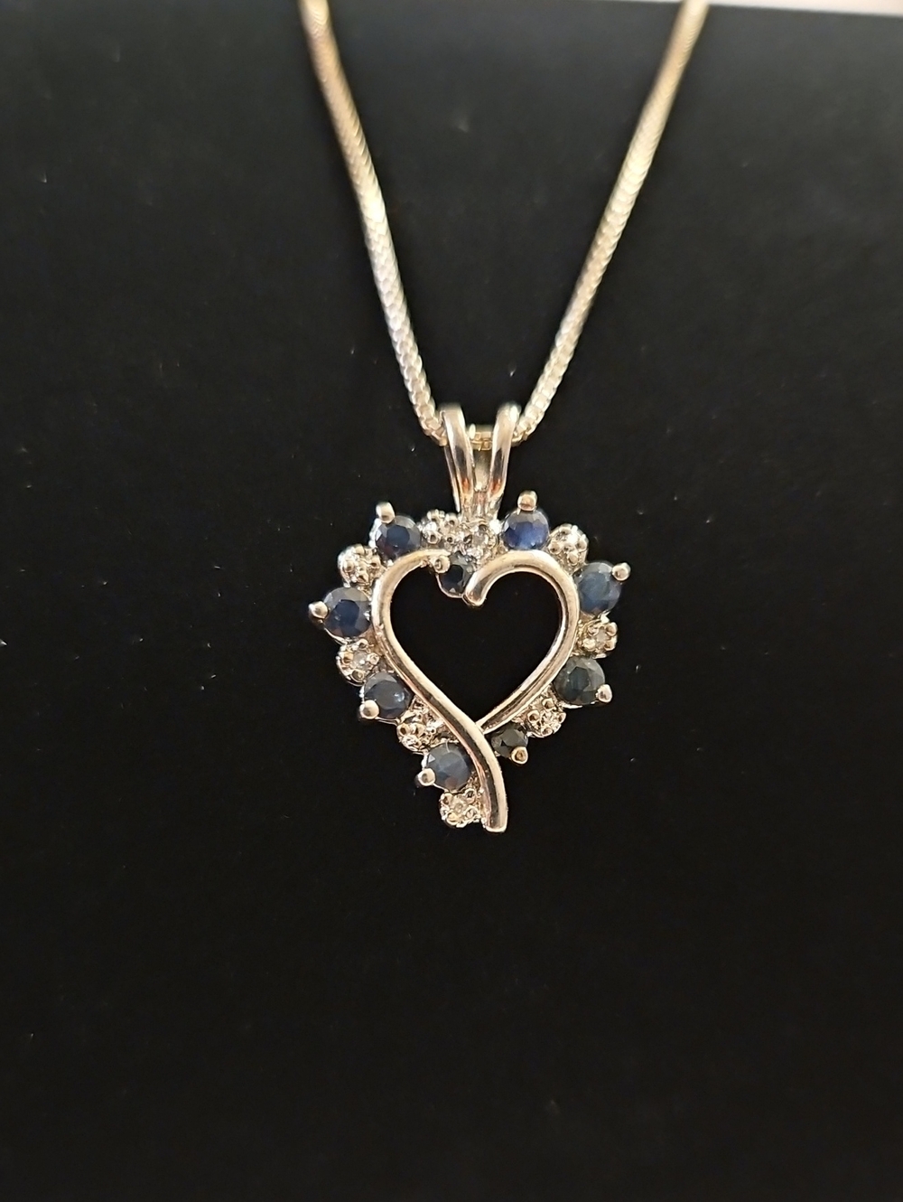 Sterling Silver 925 Heart Pendant Necklace with Blue and White Stones 18" Chain